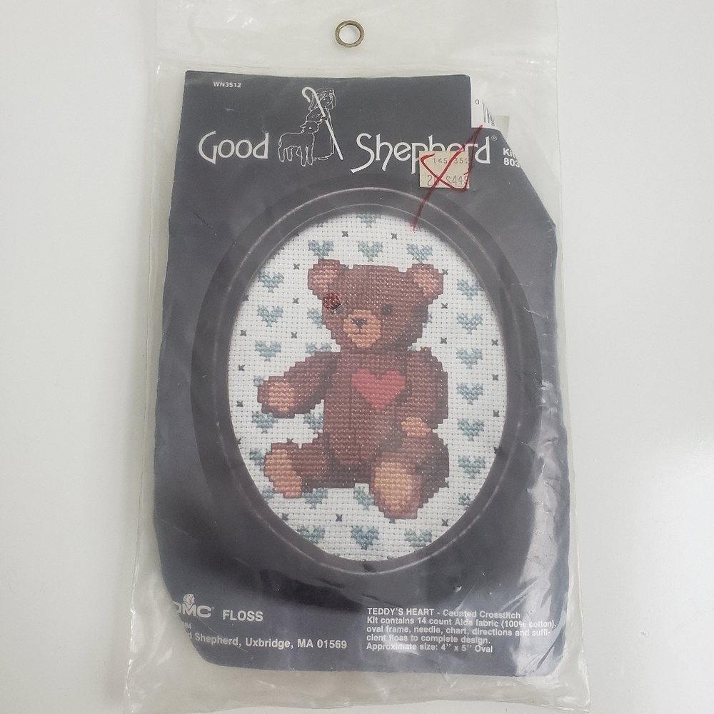 Vintage Good Shepard Teddy's Heart Cross Stitch Beginners Kit
